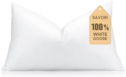 SAVORI Down Feather Throw Pillow Inserts 12x20 White