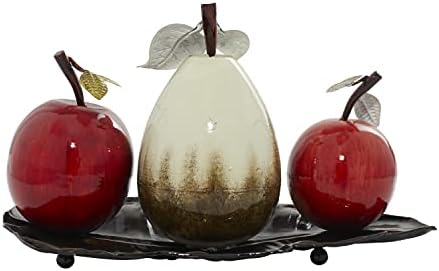 Deco 79 Red Metal Fruit Sculpture Decorative Platter