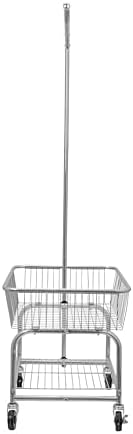 Household Essentials Rolling Laundry Cart with Hanging Bar Chrome Finish