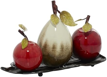 Deco 79 Red Metal Fruit Sculpture Decorative Platter