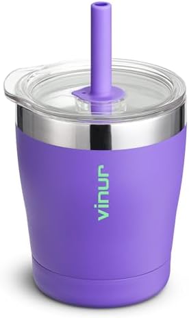 VINUR Kids Cup 9 oz Vacuum Insulated Tumbler with Lid and Straw Purple