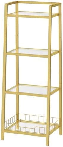 HOOBRO 4 Tier Gold Glass Shelf Stand for Bathroom