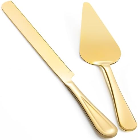 FTAKRY 13-Inch Cake Cutting Set with Server Gold