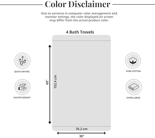 Tens Towels Pack of 4 Extra Large Bath Towels 30 x 60 Inches