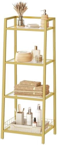 HOOBRO 4 Tier Gold Glass Shelf Stand for Bathroom