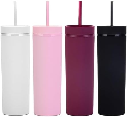 Essasea Matte Skinny Tumblers with Lids and Straws 16oz