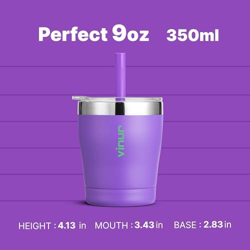 VINUR Kids Cup 9 oz Vacuum Insulated Tumbler with Lid and Straw Purple