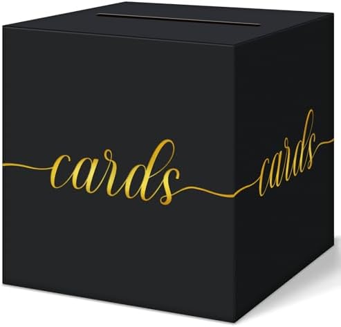 QIKSION Gold Foil Black Card Box for Graduation and Wedding