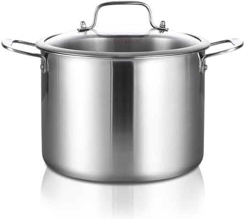 DELARLO Tri-Ply Stainless Steel 12QT Stock Pot with Lid