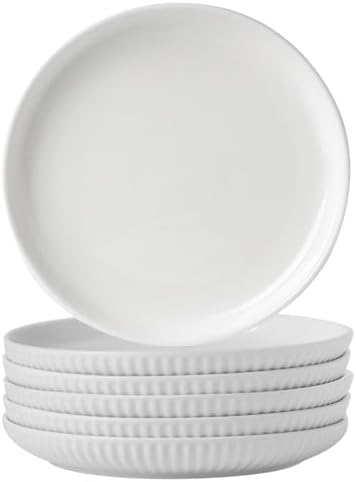 Hasense 10 Inch White Ceramic Dinner Plate Set of 6