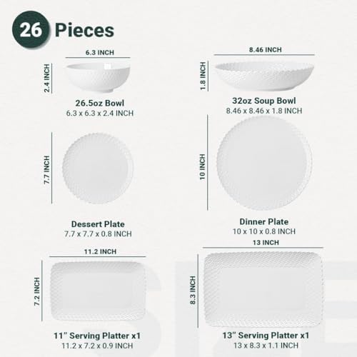 26 Piece Dinnerware Set for 6 Modern Style Plates and Bowls