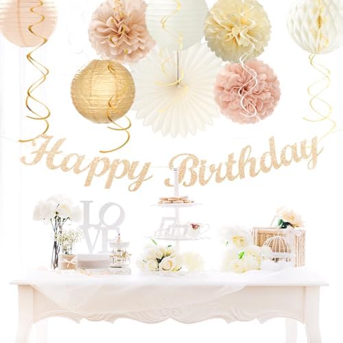 Champagne Gold Beige Fall Boho Birthday Decor Kit 21pcs