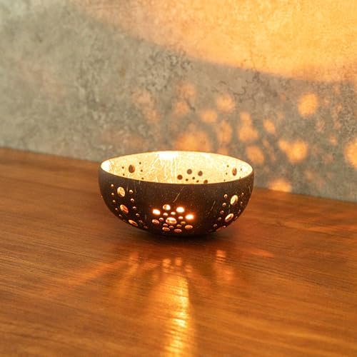 Restaurantware Coco Casa Coconut Shell Candle Holder Sun Pattern Handcrafted