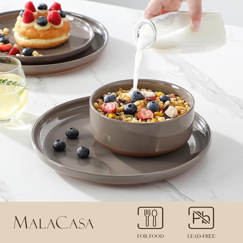 MALACASA 18 Piece Dinnerware Set Tara Brown Modern Ceramic Plates Bowls