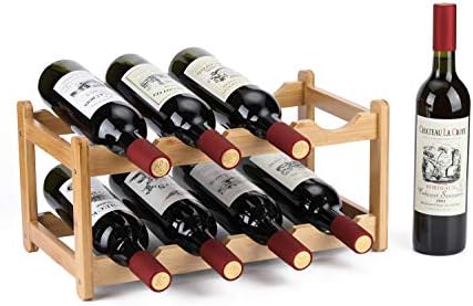 Homevany 8 Bottle 2-Tier Bamboo Wine Rack Space Saving
