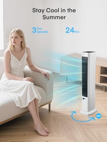FOHERE Oscillating Tower Fan and Heater Combo - 379 Inch