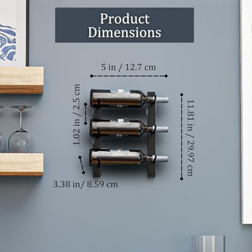 3-Bottle Black Metal Wall Wine Rack - Modern Industrial Design