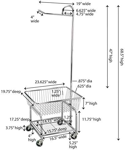 Household Essentials Rolling Laundry Cart with Hanging Bar Chrome Finish