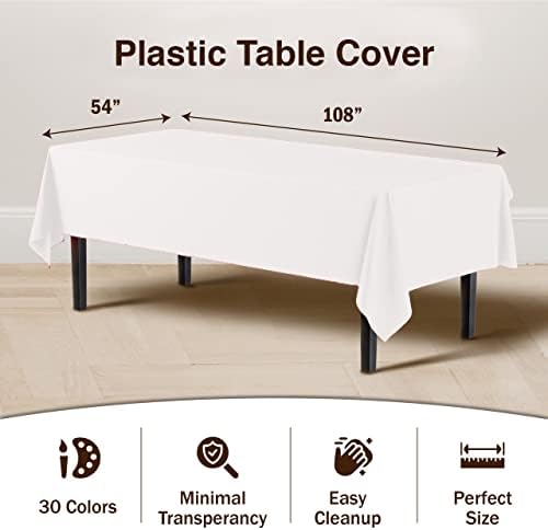 Exquisite 12-Pack White Plastic Tablecloth 54x108 Inch Rectangle