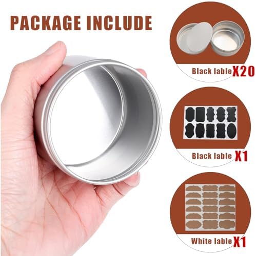 3 Ounce Aluminum Tin Cans 20 Pack with Screw Lid and Labels