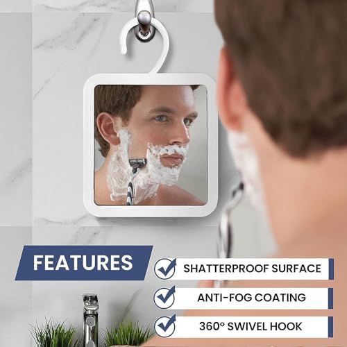 Mirrorvana Hangable Fogless Shower Mirror with 360 Swivel Hook