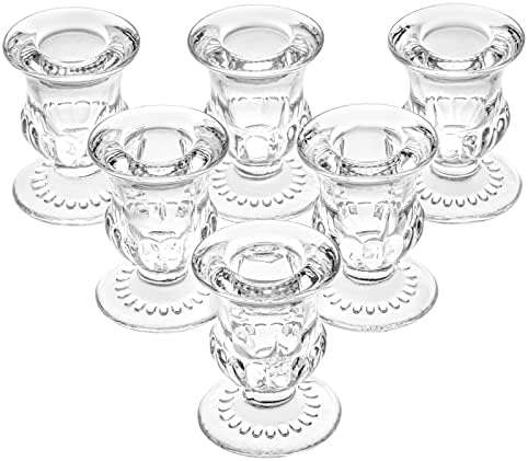 Elegant Clear Glass Candle Holder Set of 6