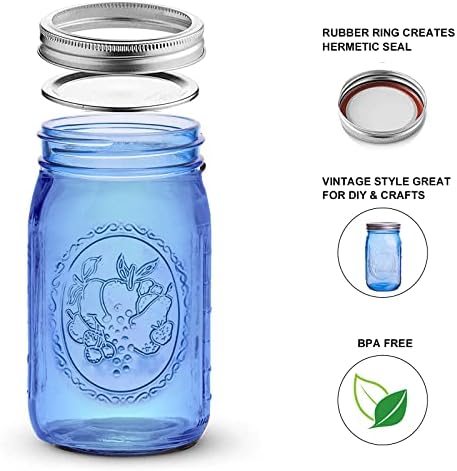 eleganttime Blue 32 Ounce Mason Jars 6 Pack