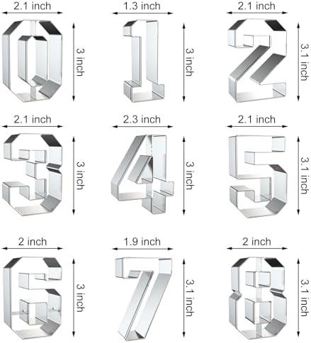 3 Inch Number Cookie Cutter Set - 9 Pieces Stainless Steel