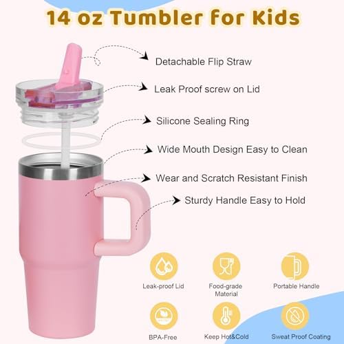 14 oz Kids Tumbler with Flip Straw Lid and Handle