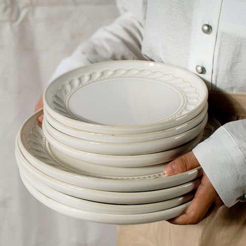 Artena Large Ceramic Dinner Plates Set Of 4 Willow Leaf