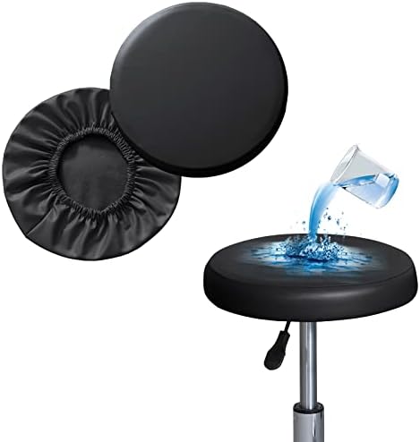 Shukii Round Stool Covers 2 Pack Waterproof PU Slipcovers with Elastic Bands