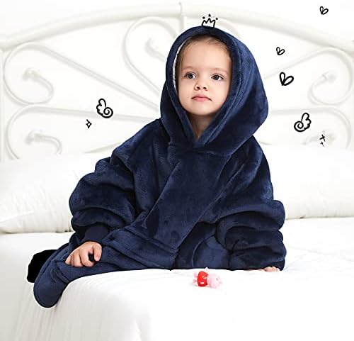 KFUBUO Wearable Blanket Hoodie for Kids 2-6 Years Navy