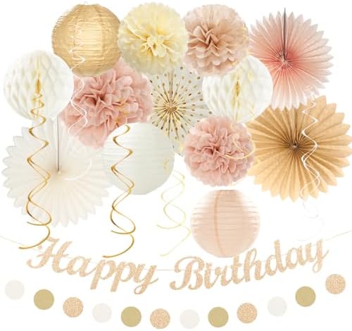 Champagne Gold Beige Fall Boho Birthday Decor Kit 21pcs