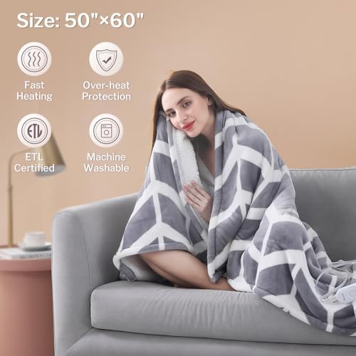 VENTIMI Heated Throw Blanket 50x60 Inch with 5 Heat Levels