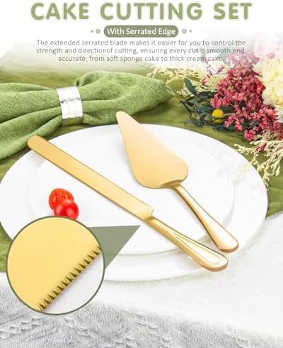 FTAKRY 13-Inch Cake Cutting Set with Server Gold