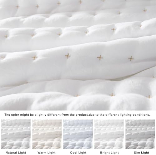WDCOZY White King Size Quilt Set with Pillow Shams