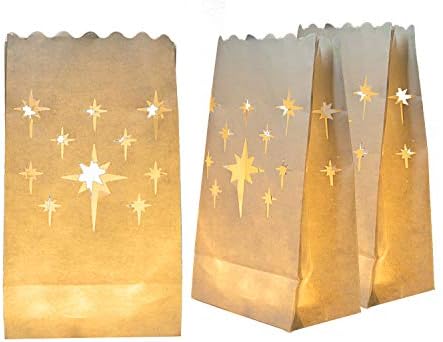 Homemory White Luminary Bags with Stars Design 24