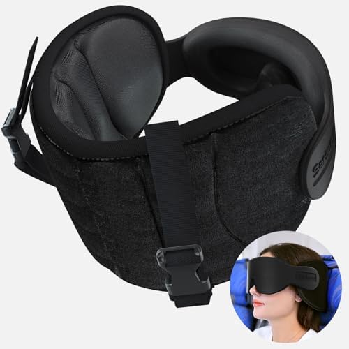 Sarisun Travel Pillow with Eye Mask and Head Strap - Black