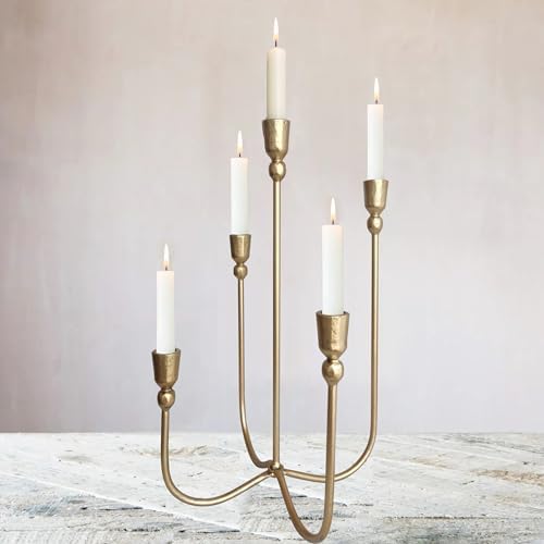 Iron Tabletop Candelabra with Brass Finish