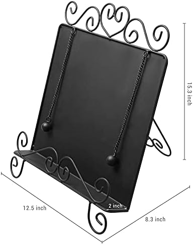 MyGift Black Metal Cookbook Stand with Heart Design