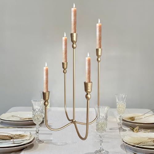 Iron Tabletop Candelabra with Brass Finish