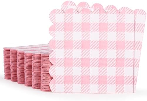 100 Pcs Pink Gingham Cocktail Napkins 5x5 Inches Scalloped