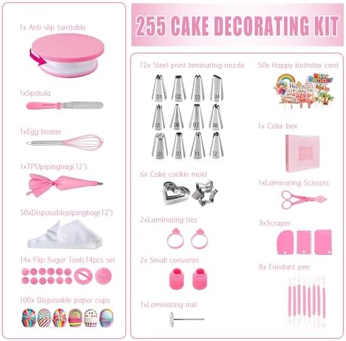 Adocfan Cake Decorating Kit 255pcs with Turntable and Tips
