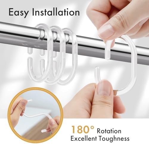Amazer Plastic Shower Curtain Rings 24 Pcs Clear Hooks for Bathroom