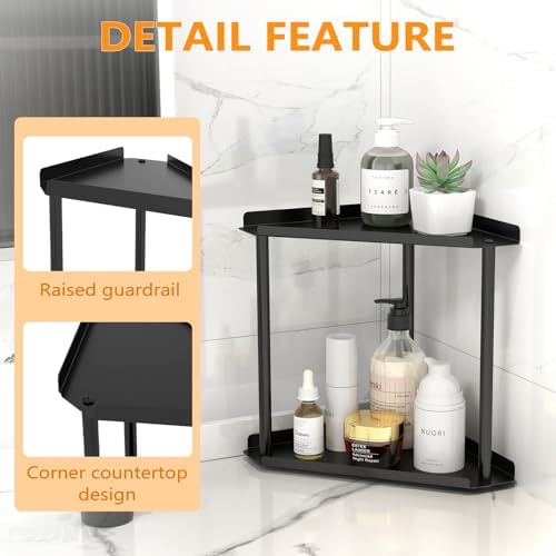 2 Tier Bathroom Counter Organizer with Guardrails and Non-Slip Feet