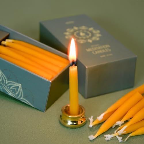 20 Pure Beeswax Candles with Brass Holders