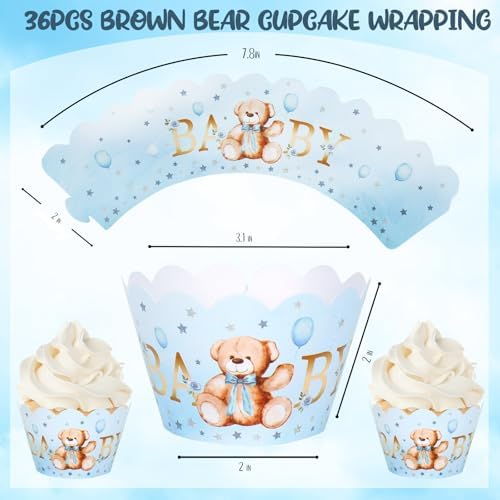 Whaline 36Pcs Blue Bear Cupcake Wrappers Baking Liners