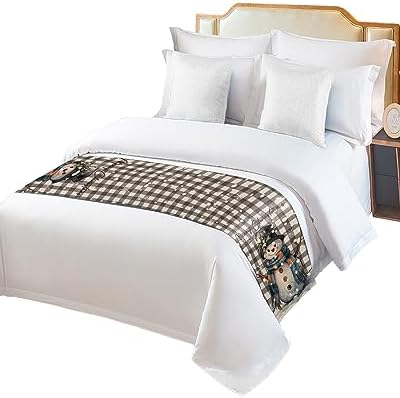 Homechoid Buffalo Plaid Snowman Bed Runner for King Size Bed