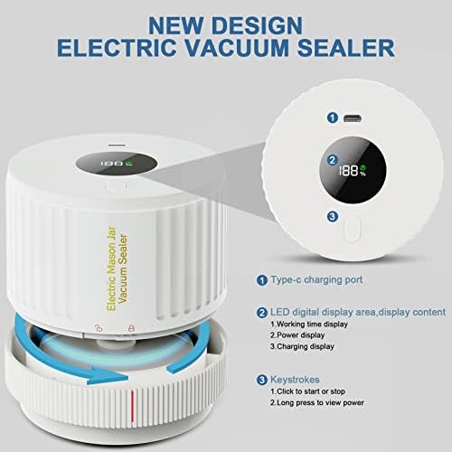Oxlimkee Electric Mason Jar Vacuum Sealer Cordless White