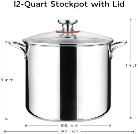 12 Quart Stock Pot with Lid 1810 Stainless Steel